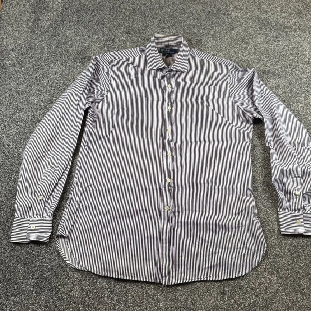 Polo Ralph Lauren Button Down Men's 15.5-35 Purple Striped Estate Custom Fit